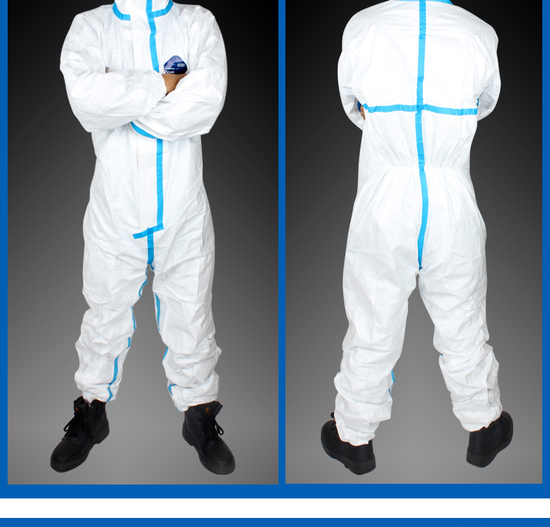 杜邦TYVEK膠條連體全身防化隔離防靜電防護(hù)服(圖5)