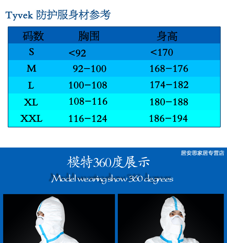 杜邦TYVEK膠條連體全身防化隔離防靜電防護(hù)服(圖3)