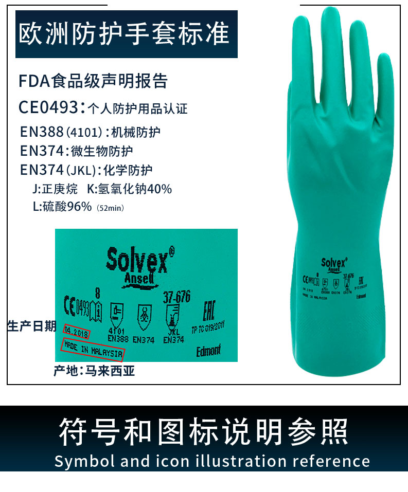 Ansell37-676丁腈防化耐酸堿手套(圖3)